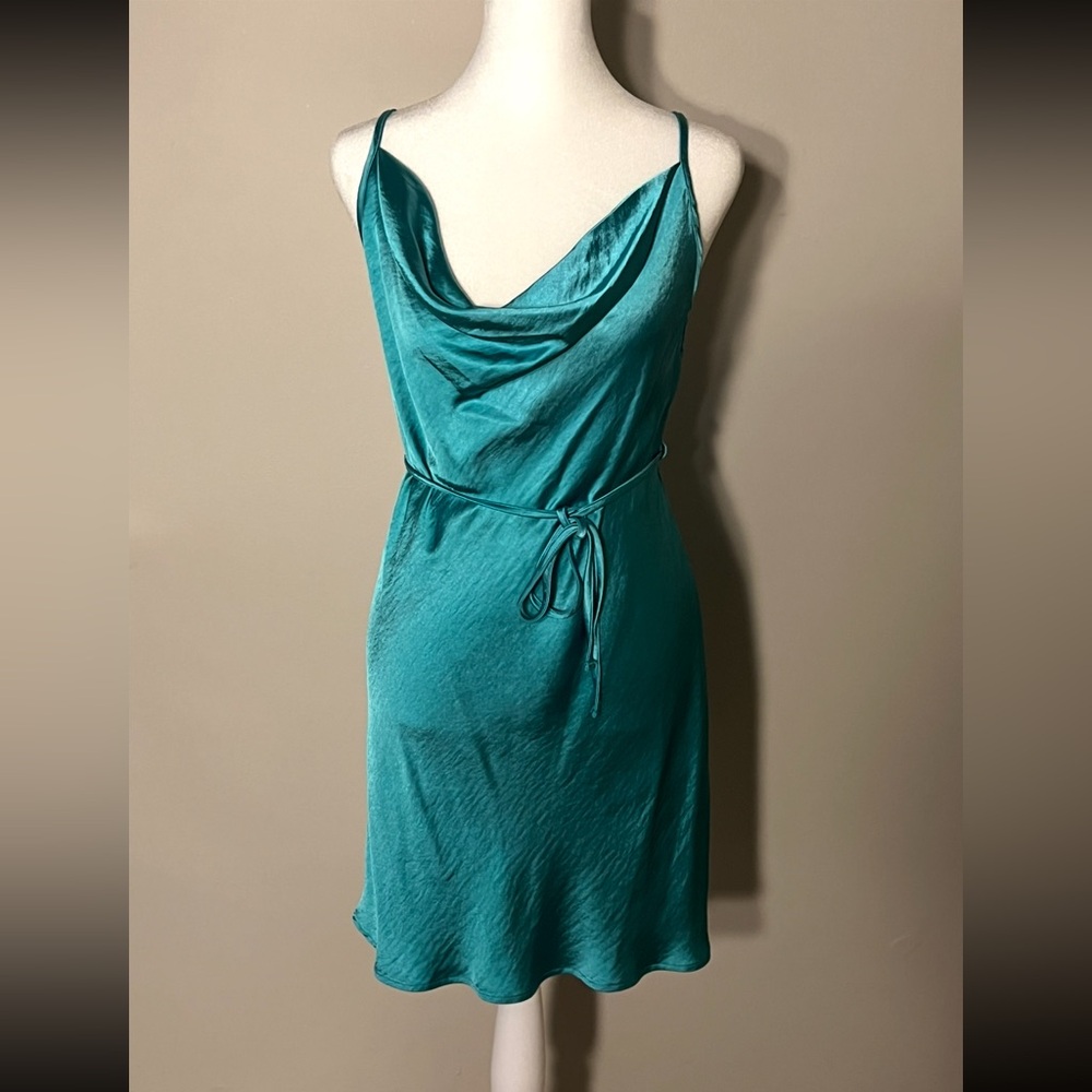 Motel Teal Satin Slip Dress
